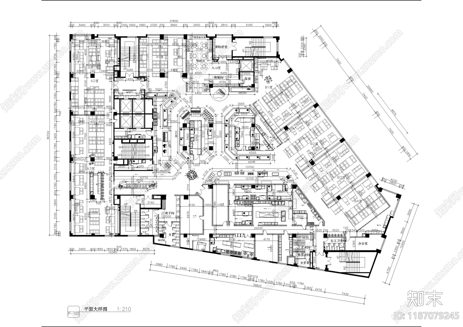 现代自助餐厅cad施工图下载【ID:1187079245】