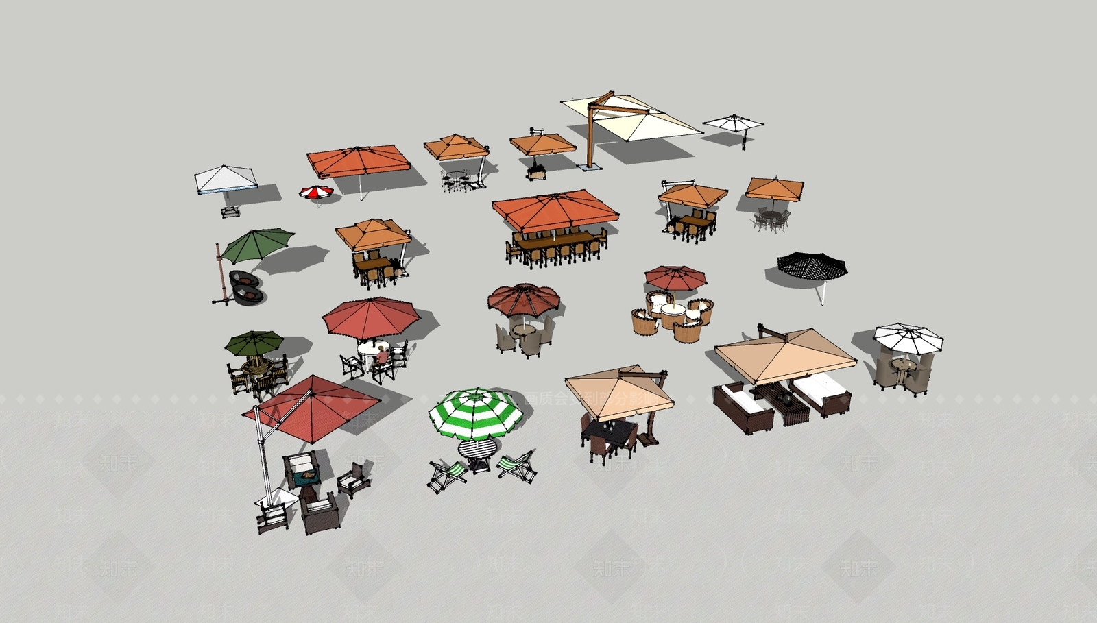 现代新中式遮阳伞SU模型下载【ID:1187087886】