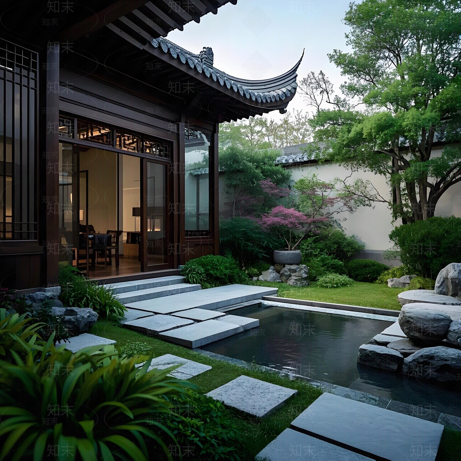 新中式禅意小区外景贴图下载【ID:1187088120】