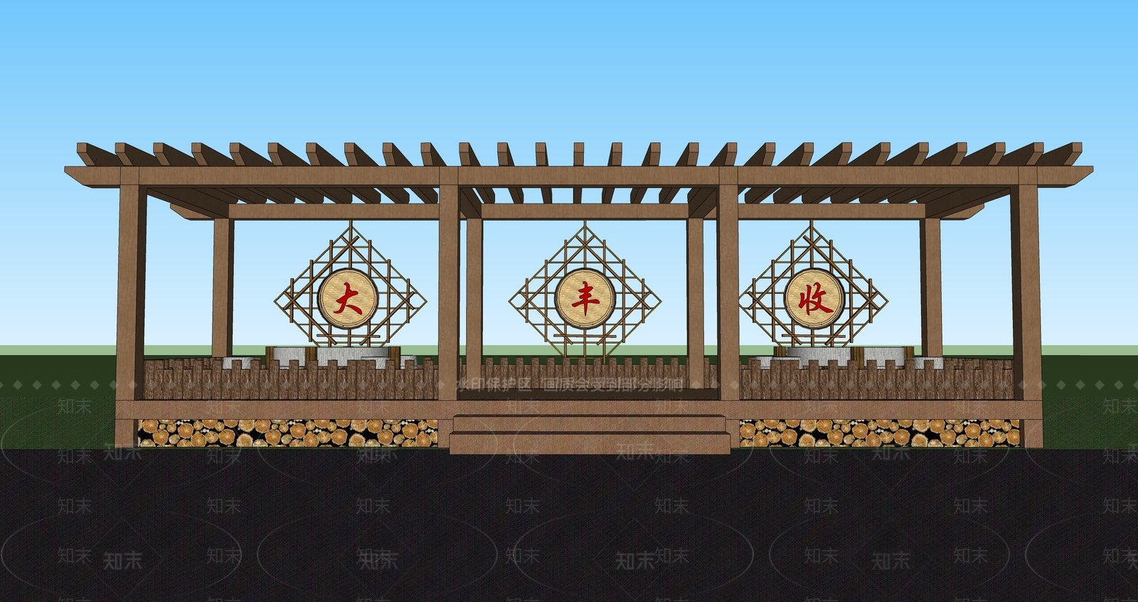 新中式中式廊架SU模型下载【ID:1187092578】