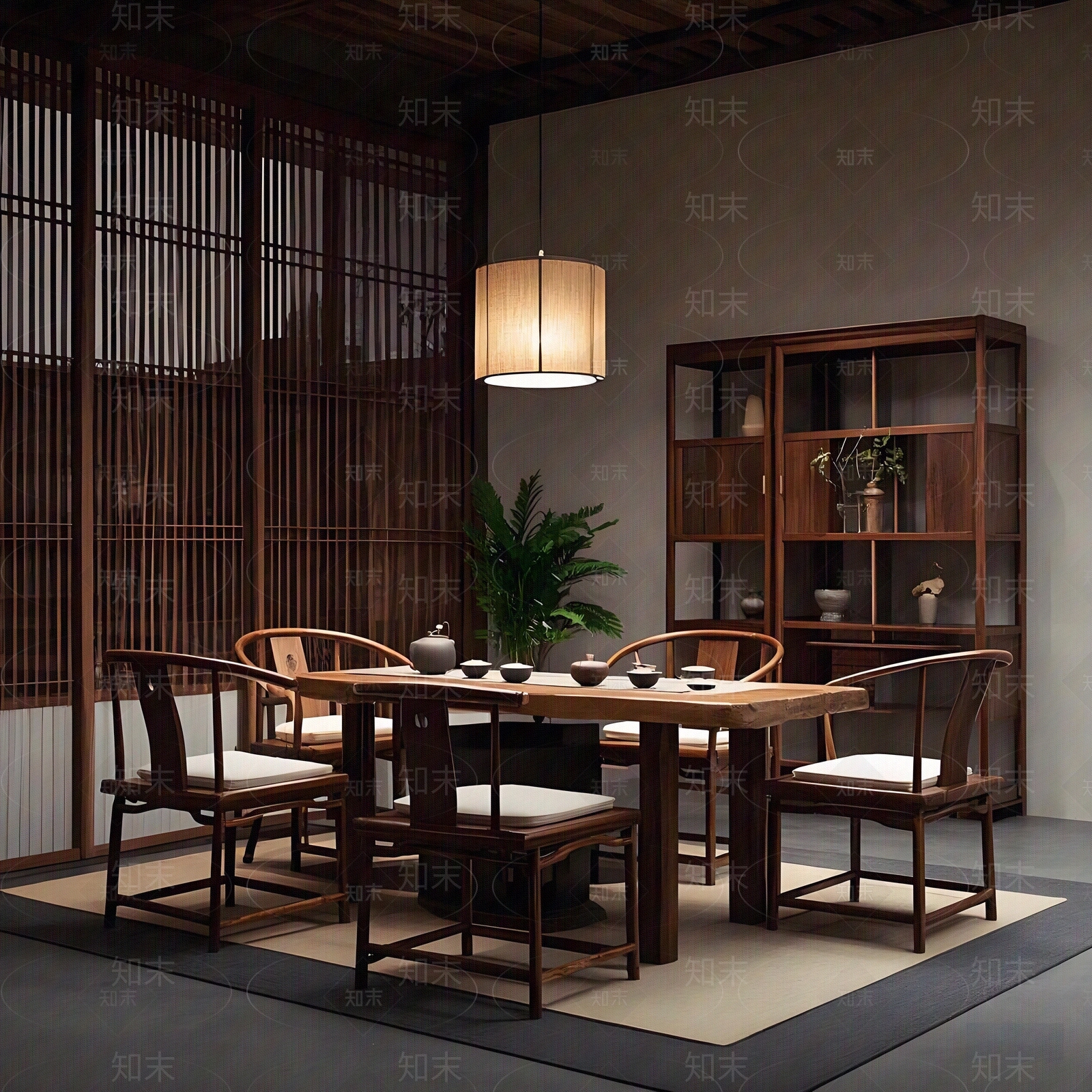 新中式中古客厅贴图下载【ID:1187093667】