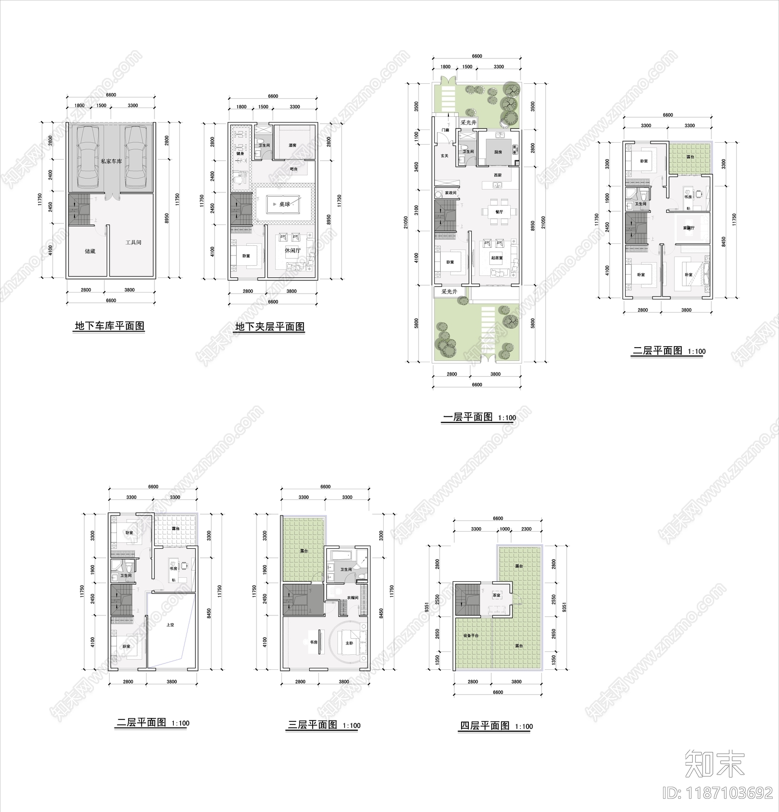 现代别墅建筑施工图下载【ID:1187103692】