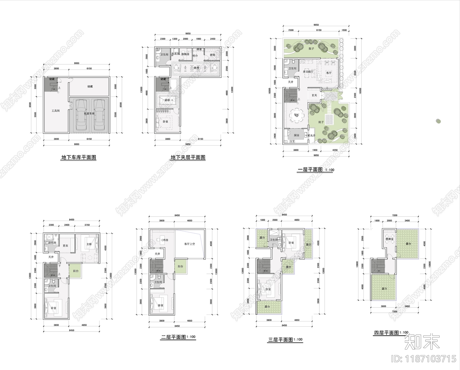 现代别墅建筑施工图下载【ID:1187103715】