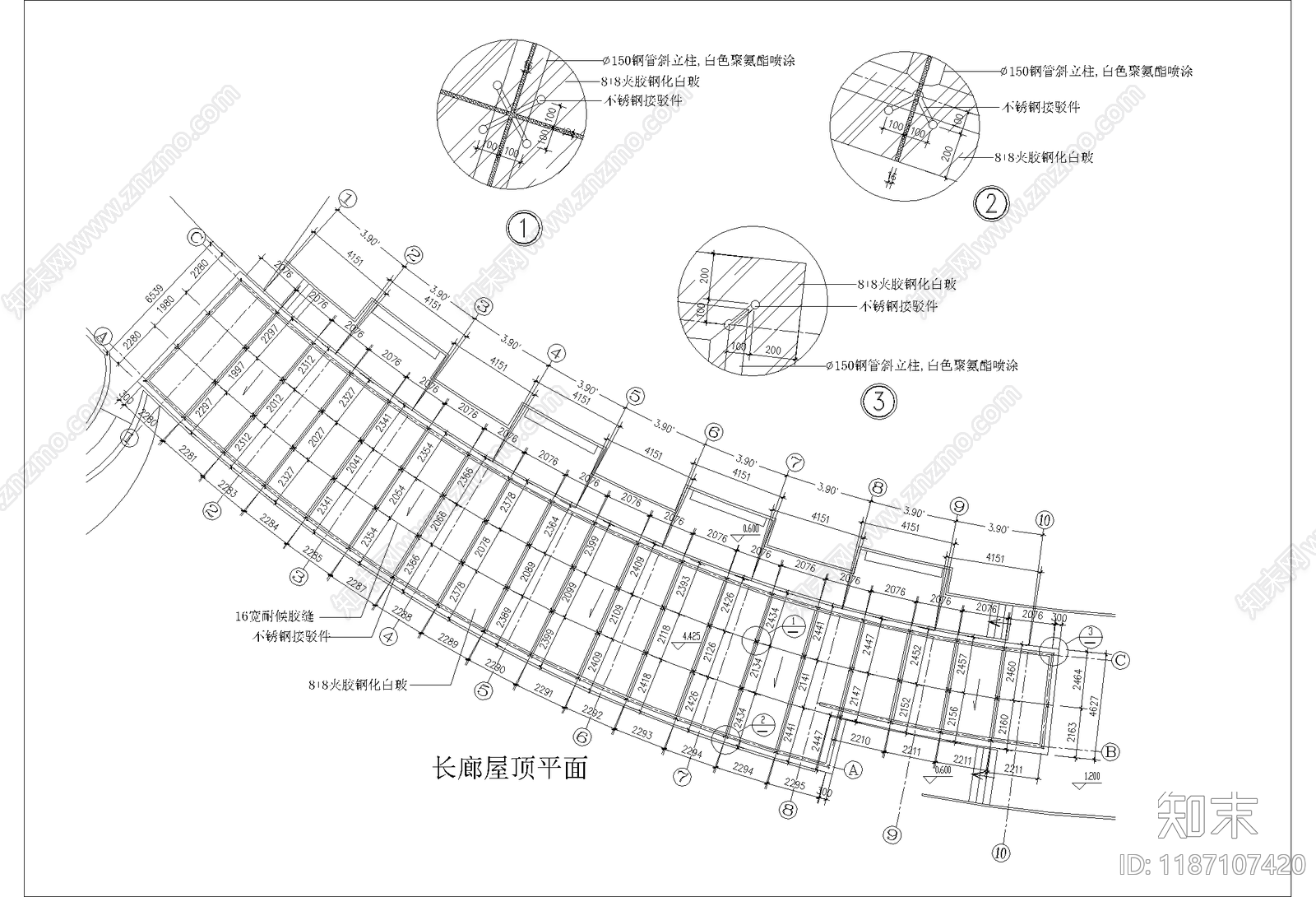 现代廊架cad施工图下载【ID:1187107420】