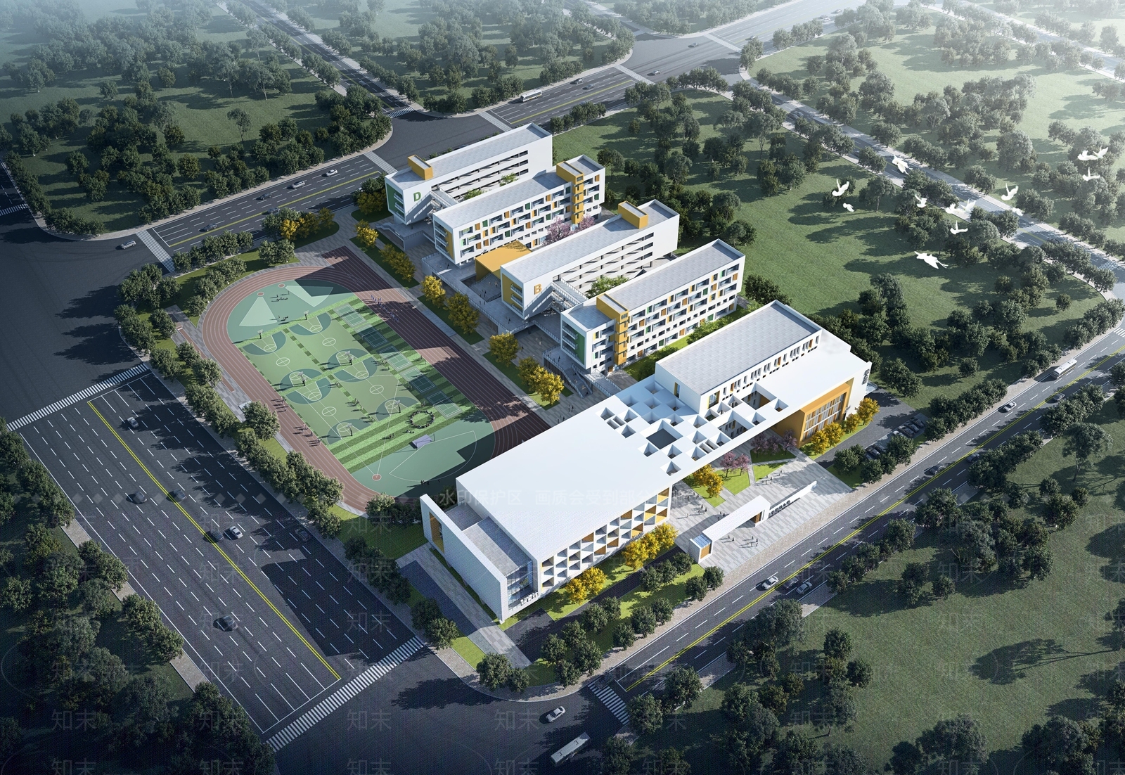 现代极简学校建筑SU模型下载【ID:1187111377】