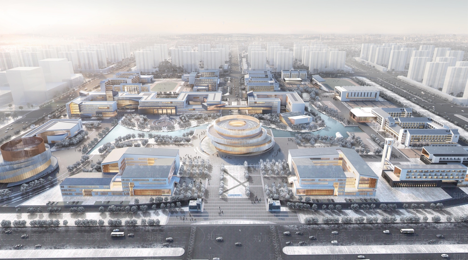 现代新中式学校外观3D模型下载【ID:1187112395】