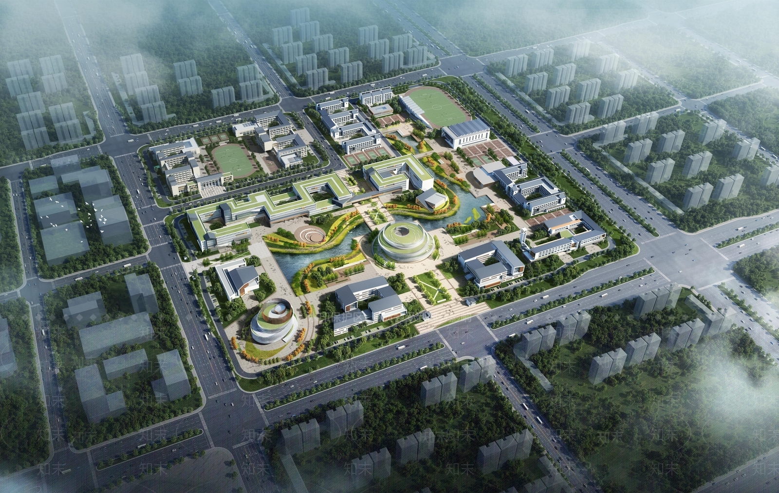 现代新中式学校外观3D模型下载【ID:1187112395】