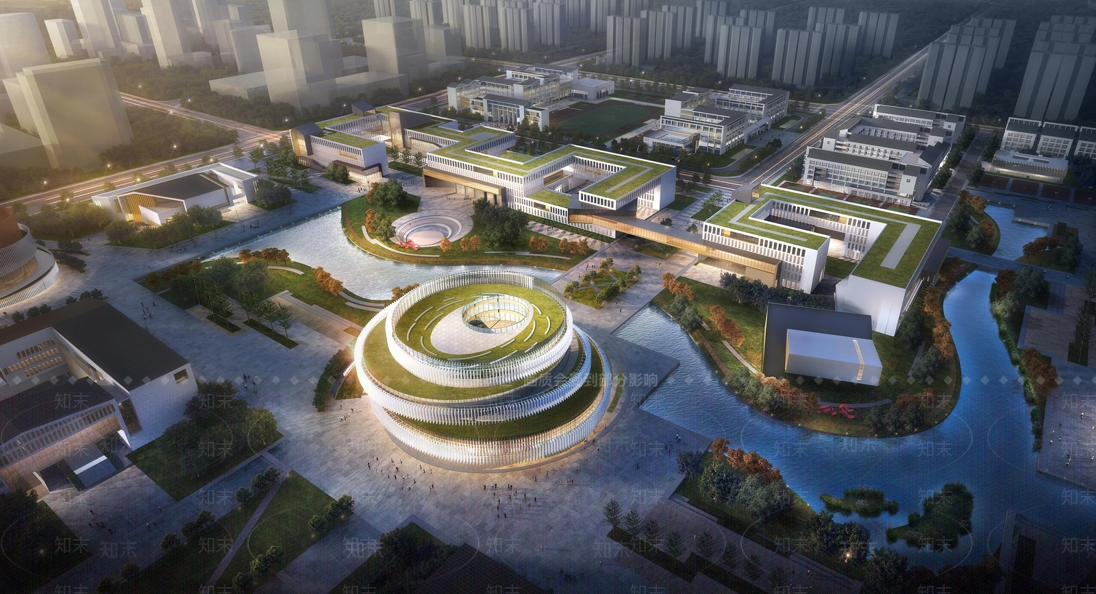 现代新中式学校外观3D模型下载【ID:1187112395】