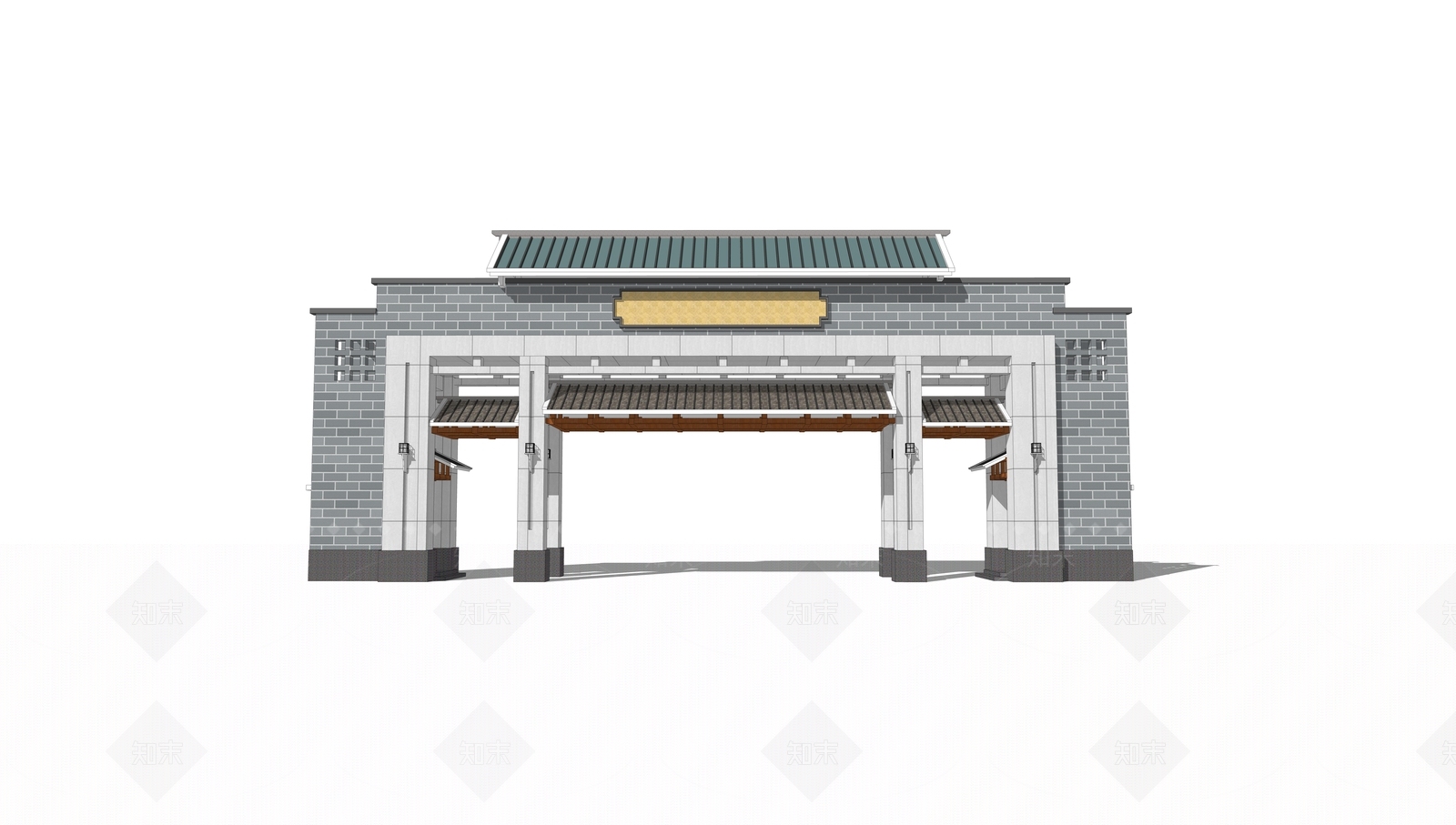 现代新中式入口大门SU模型下载【ID:1187112681】