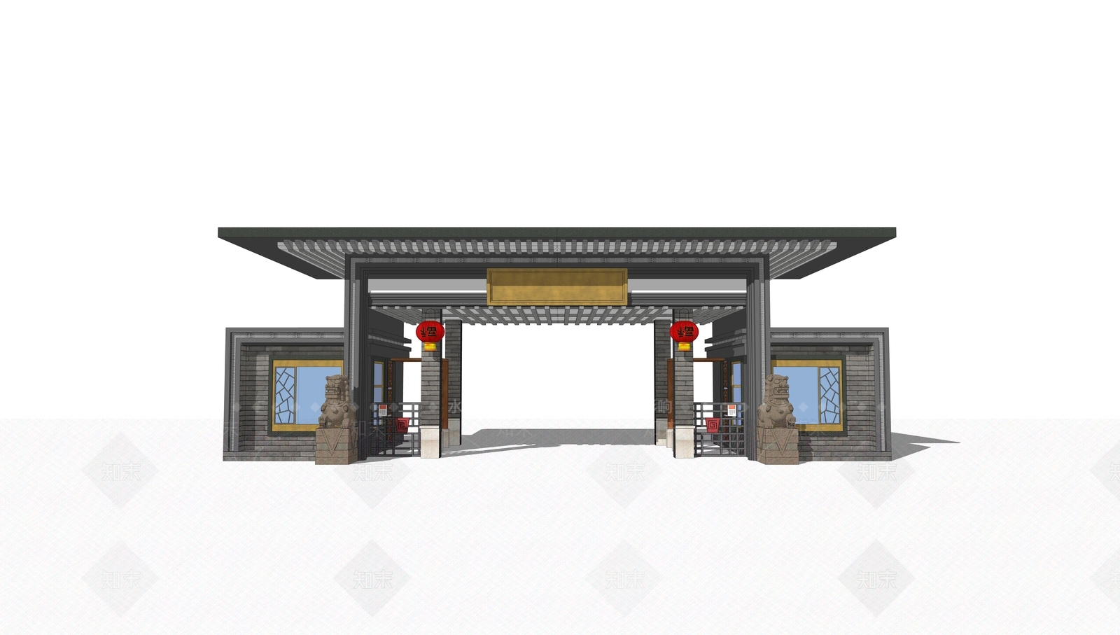 现代新中式入口大门SU模型下载【ID:1187112681】