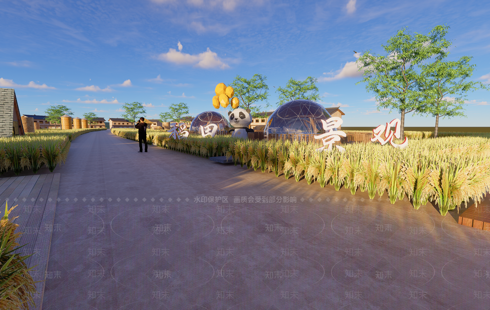 现代新中式乡村公园SU模型下载【ID:1187118352】