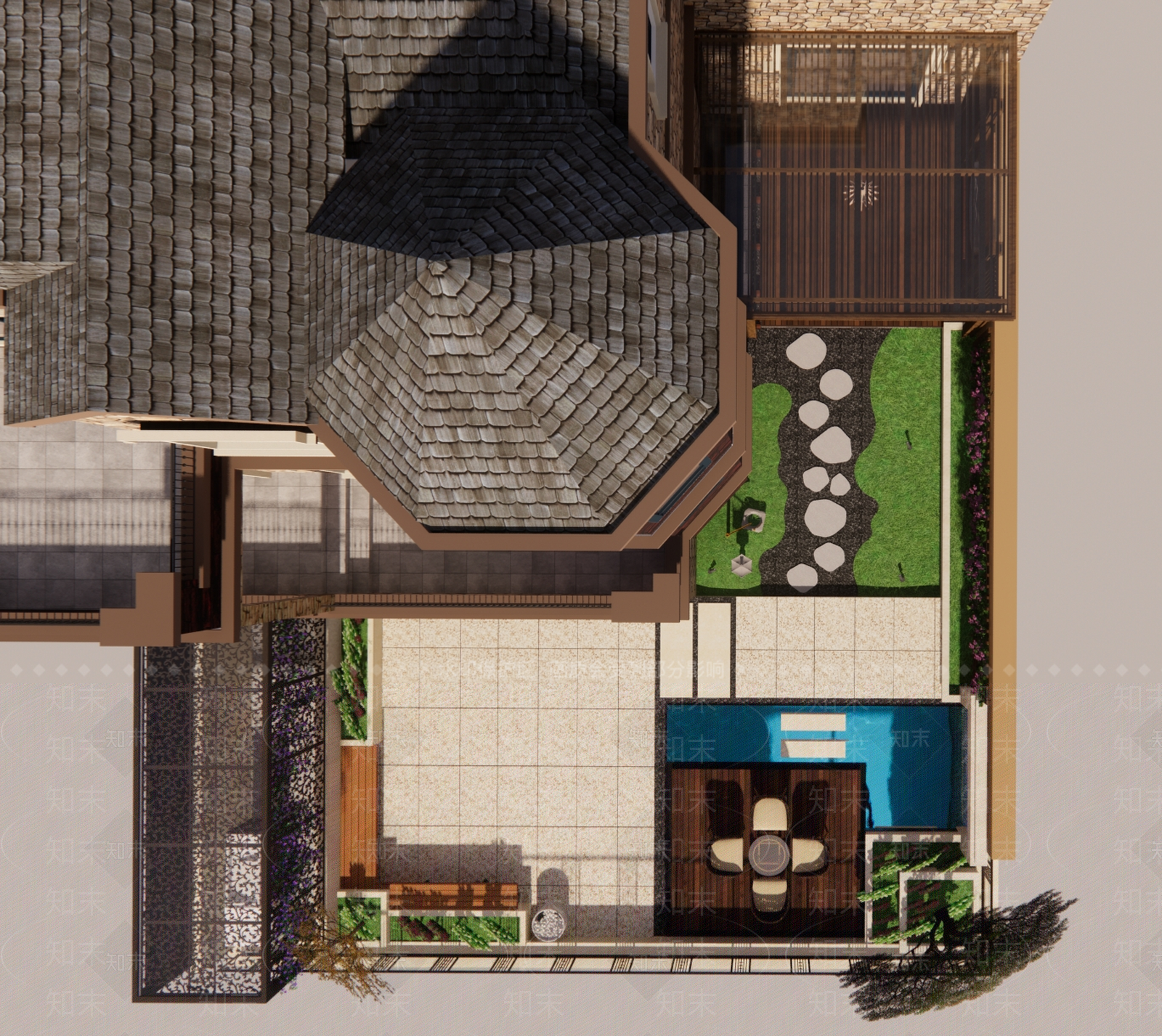 复古简约别墅庭院SU模型下载【ID:1187325340】