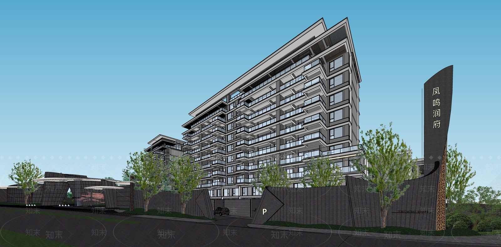 现代轻奢小区建筑SU模型下载【ID:1187128493】