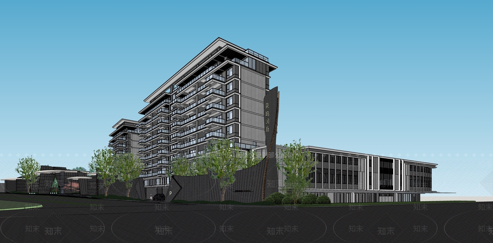 现代极简小区建筑SU模型下载【ID:1187128539】