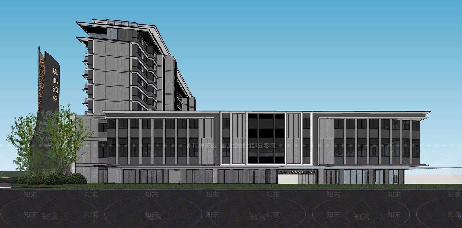 现代极简小区建筑SU模型下载【ID:1187128539】