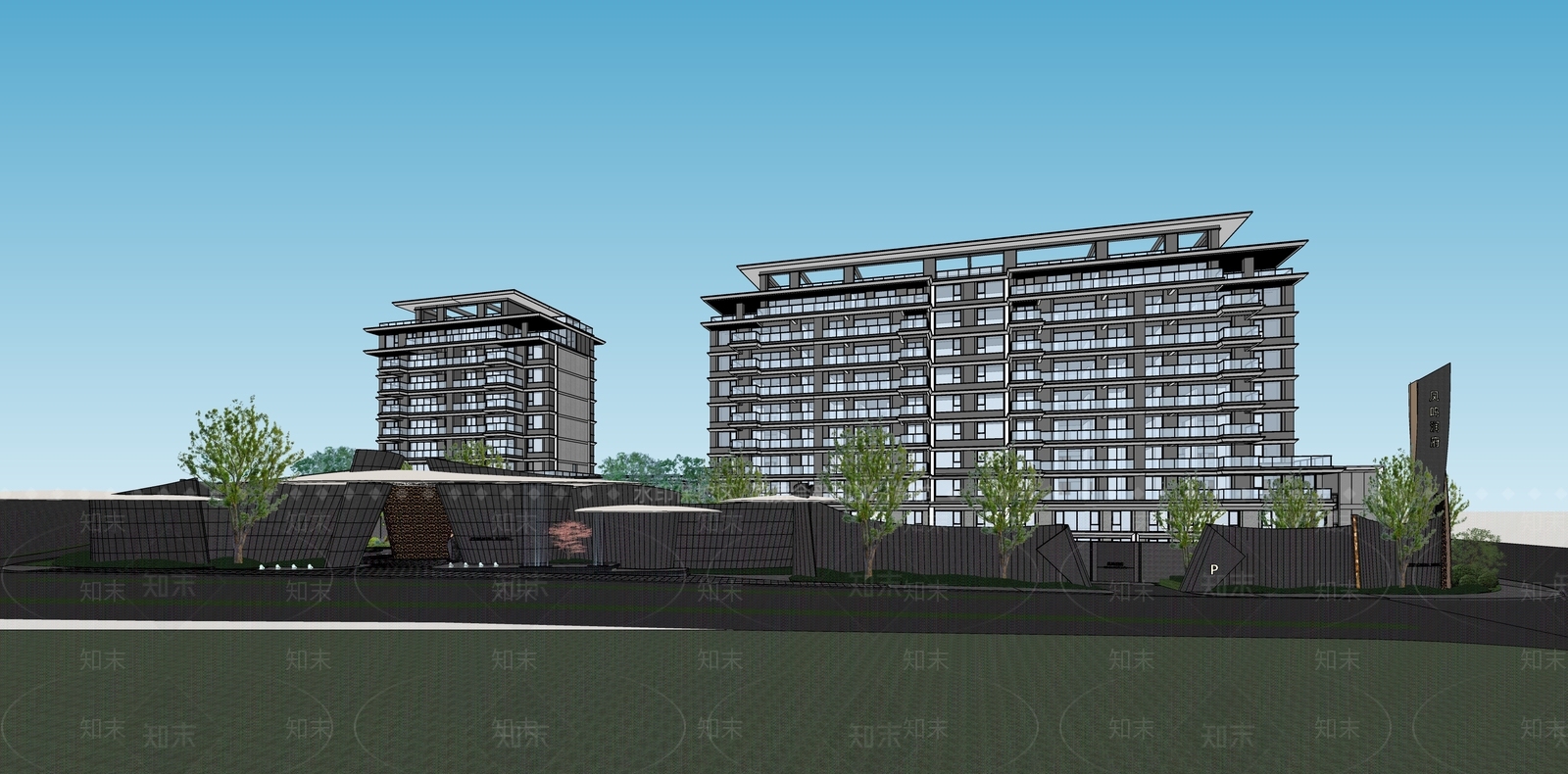 现代极简小区建筑SU模型下载【ID:1187128539】