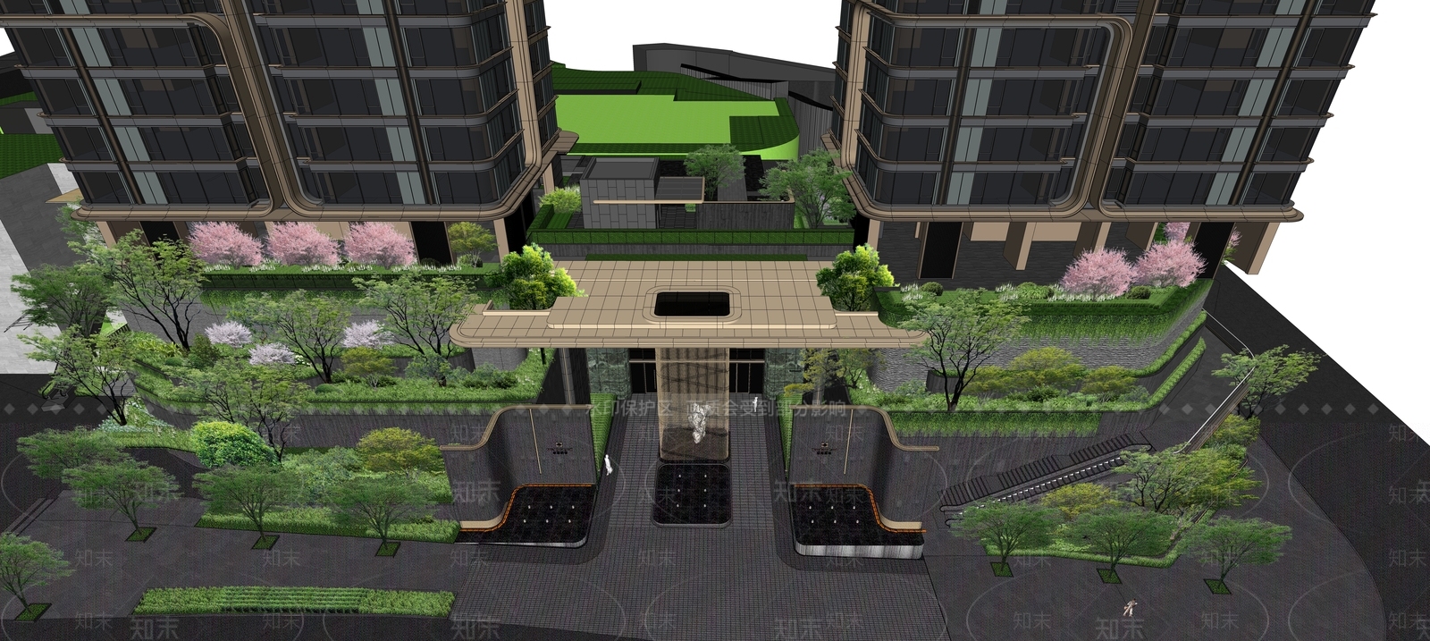 现代轻奢小区建筑SU模型下载【ID:1187130100】