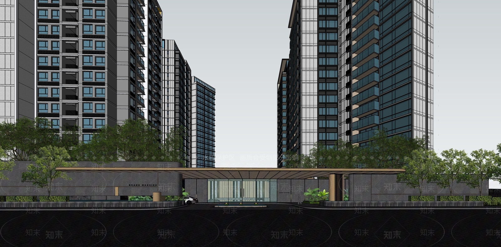 现代轻奢小区建筑SU模型下载【ID:1187130980】