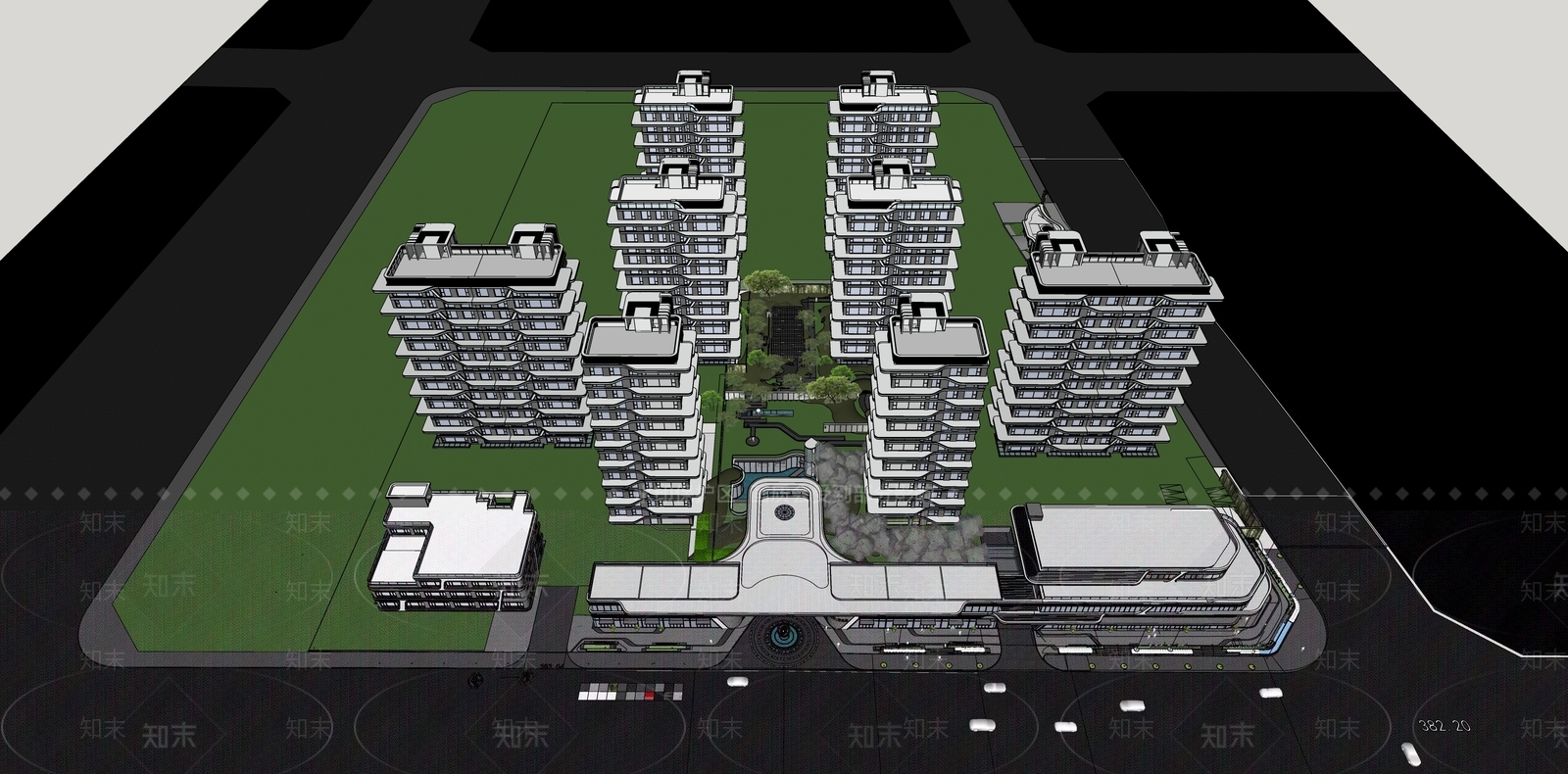 现代轻奢小区建筑SU模型下载【ID:1187131301】