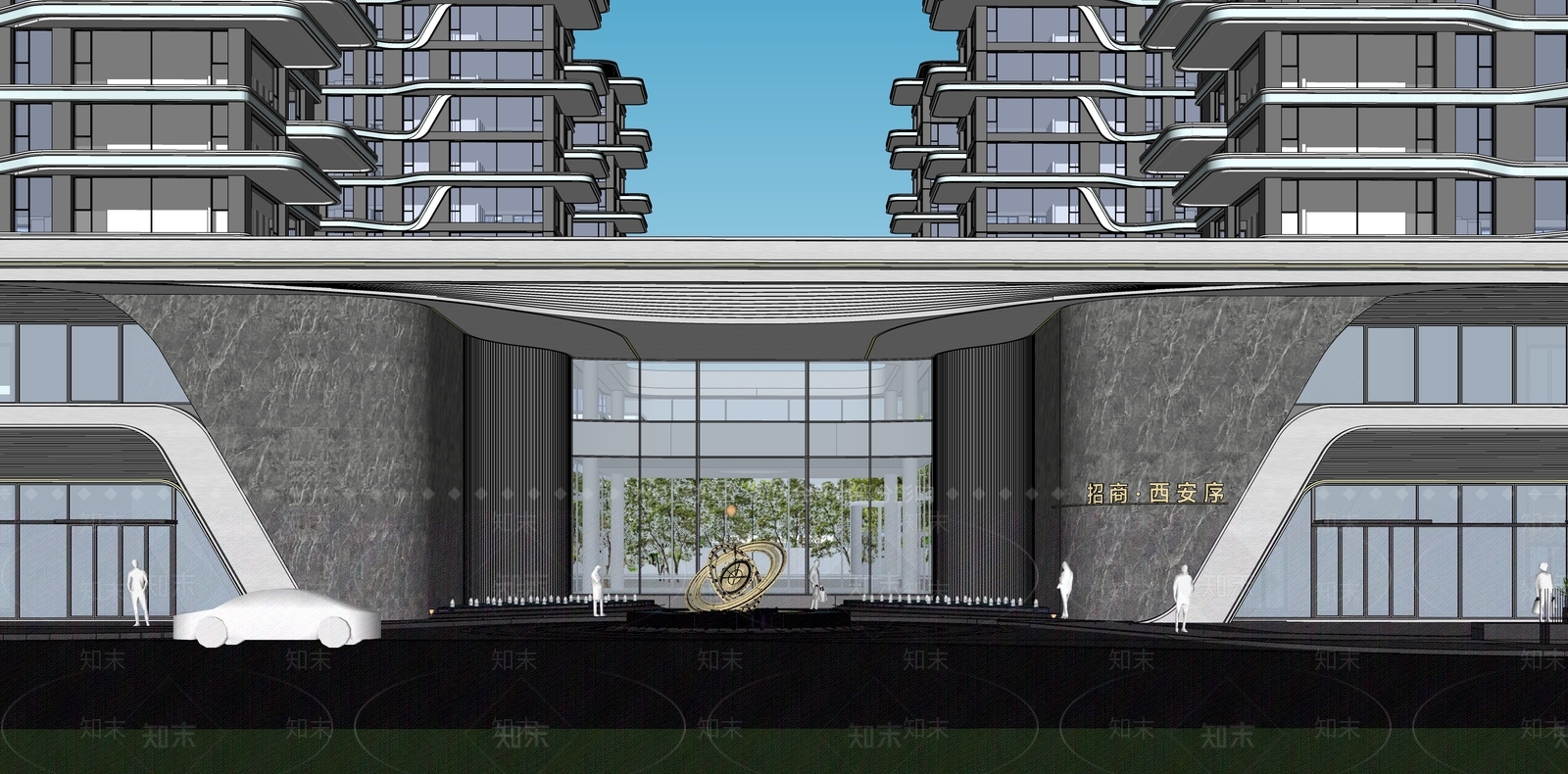 现代轻奢小区建筑SU模型下载【ID:1187131301】