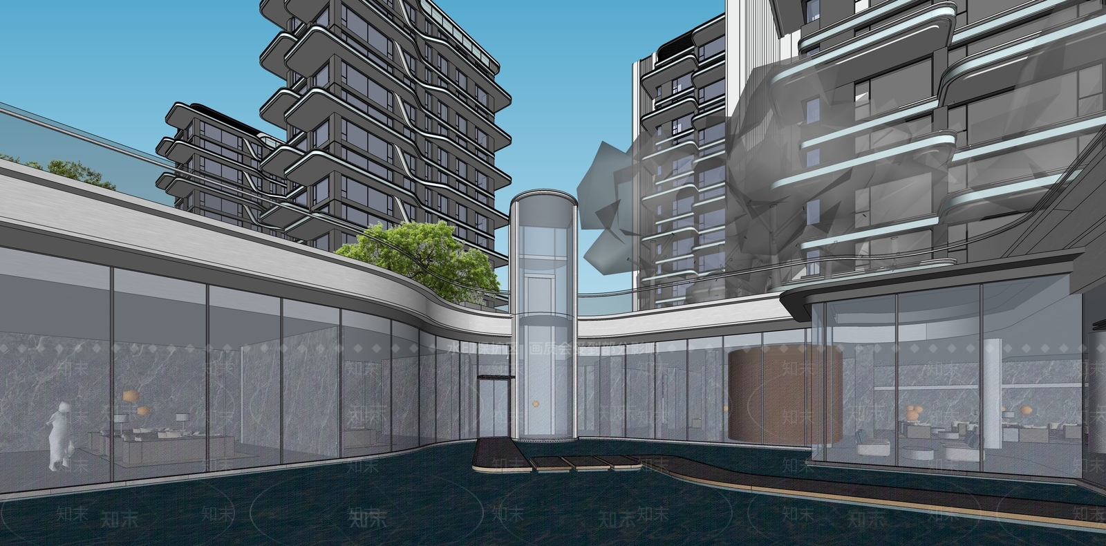 现代轻奢小区建筑SU模型下载【ID:1187131301】