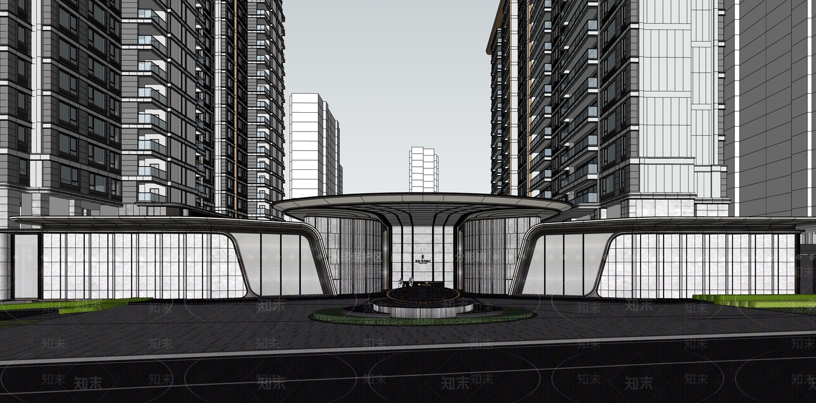现代轻奢小区建筑SU模型下载【ID:1187131932】