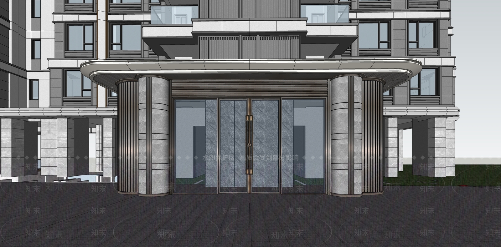 现代轻奢小区建筑SU模型下载【ID:1187132157】