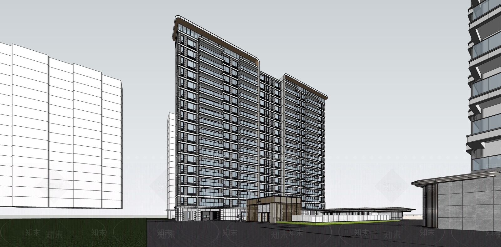 现代轻奢小区建筑SU模型下载【ID:1187132157】