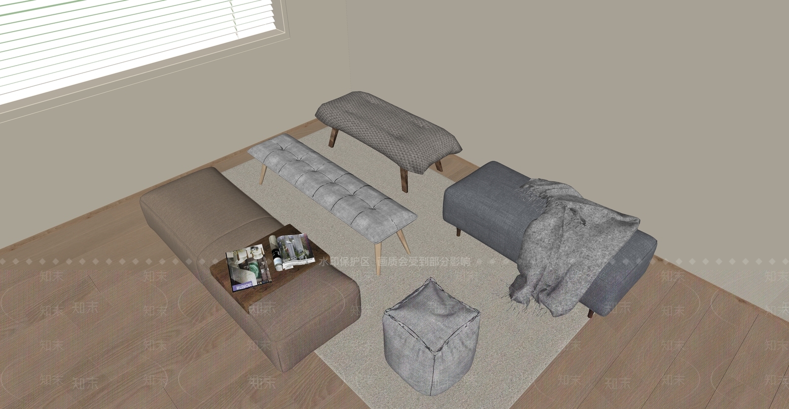 现代极简床尾凳SU模型下载【ID:1187141567】