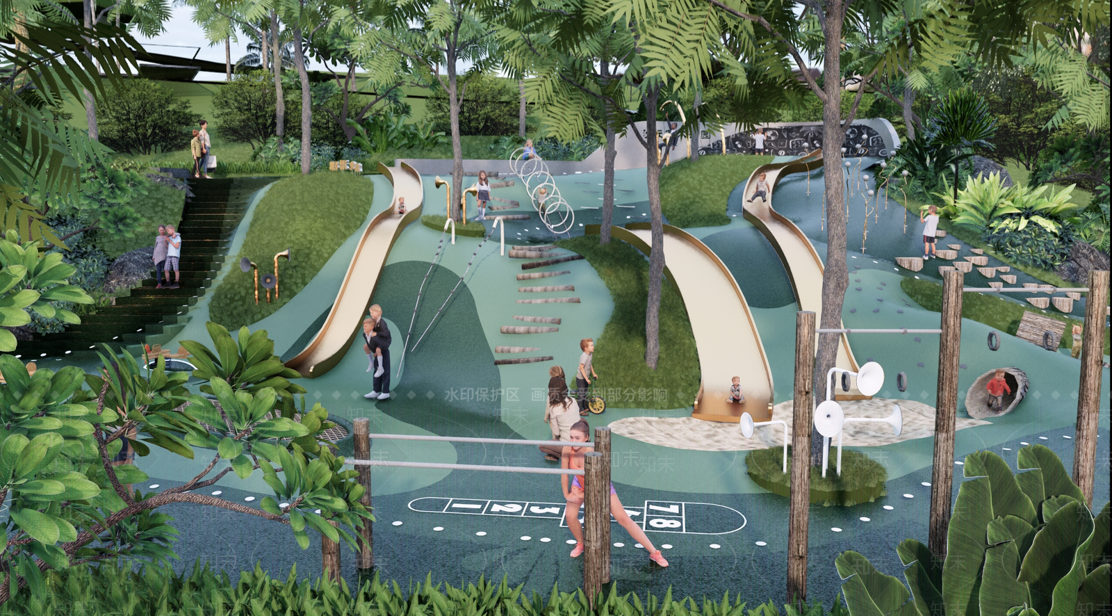 现代原木儿童游乐区SU模型下载【ID:1187144951】