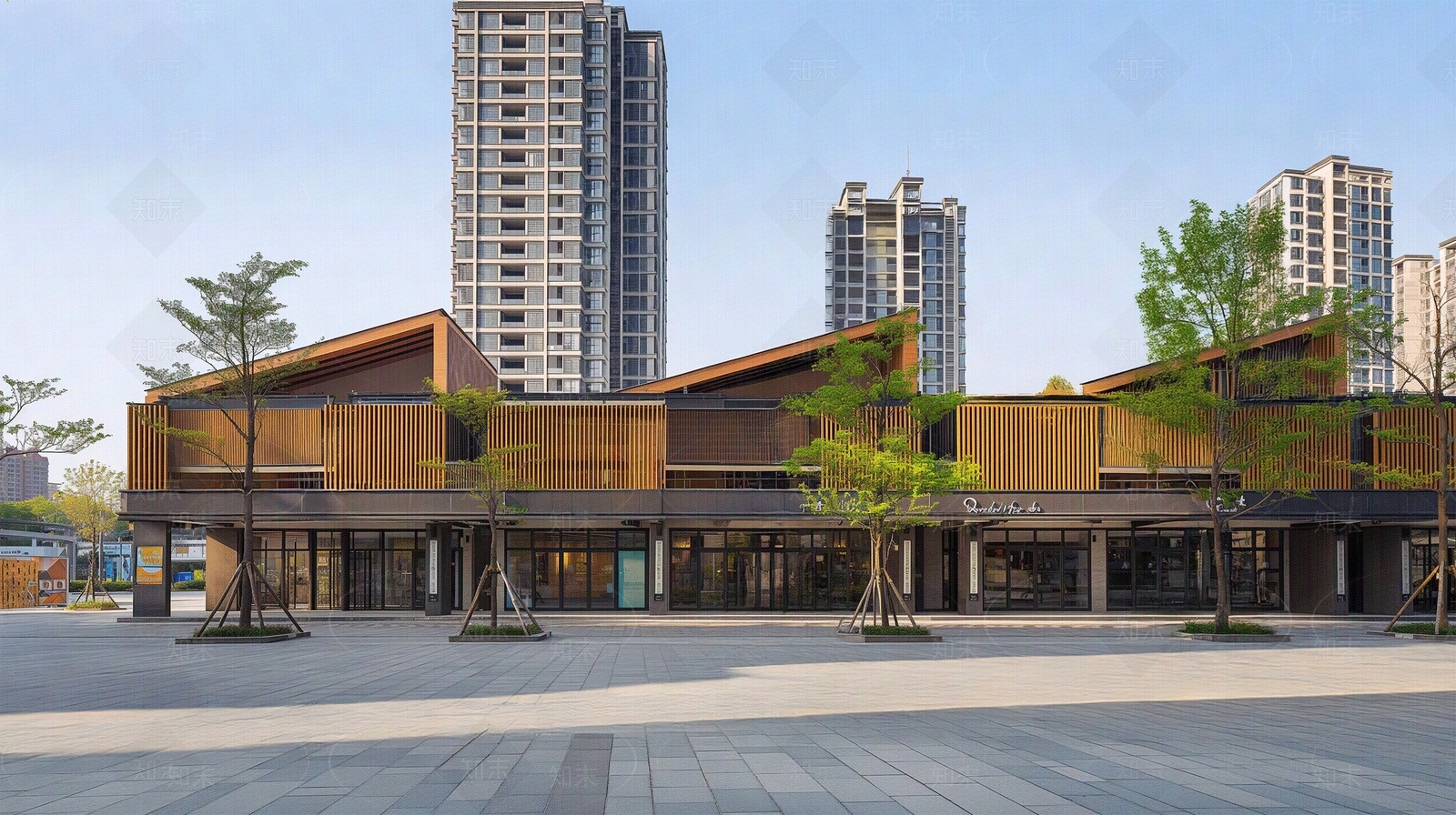 现代新中式街道外景贴图下载【ID:1187145585】