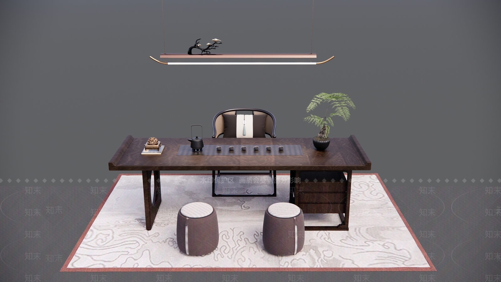 中式茶桌椅SU模型下载【ID:1187146517】