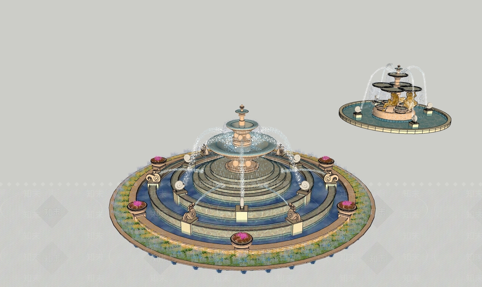 现代欧式喷泉SU模型下载【ID:1187160601】