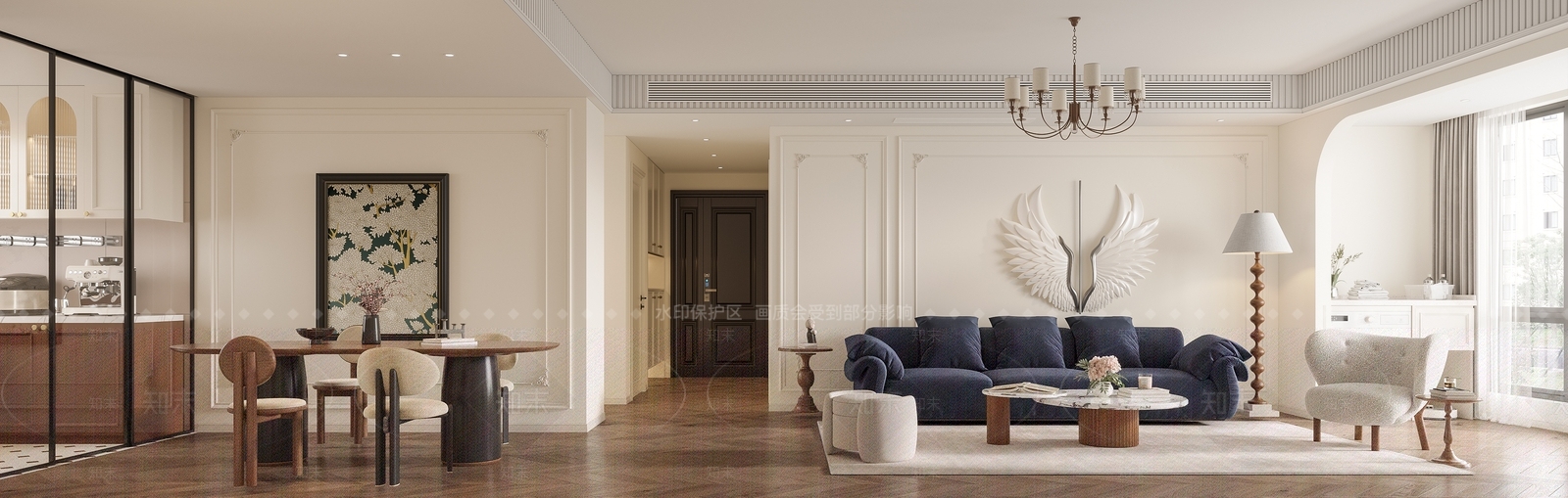 法式美式大平层客餐厅3D模型下载【ID:1187170715】