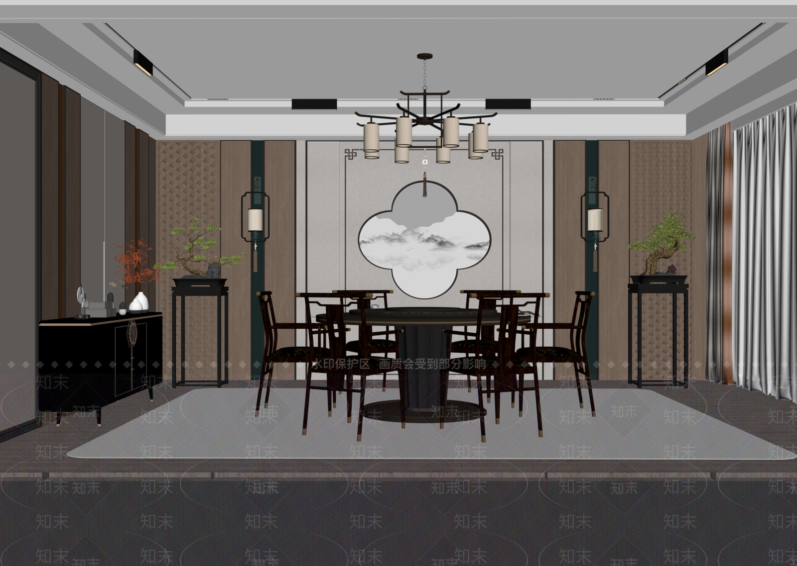 新中式包厢SU模型下载【ID:1187180227】