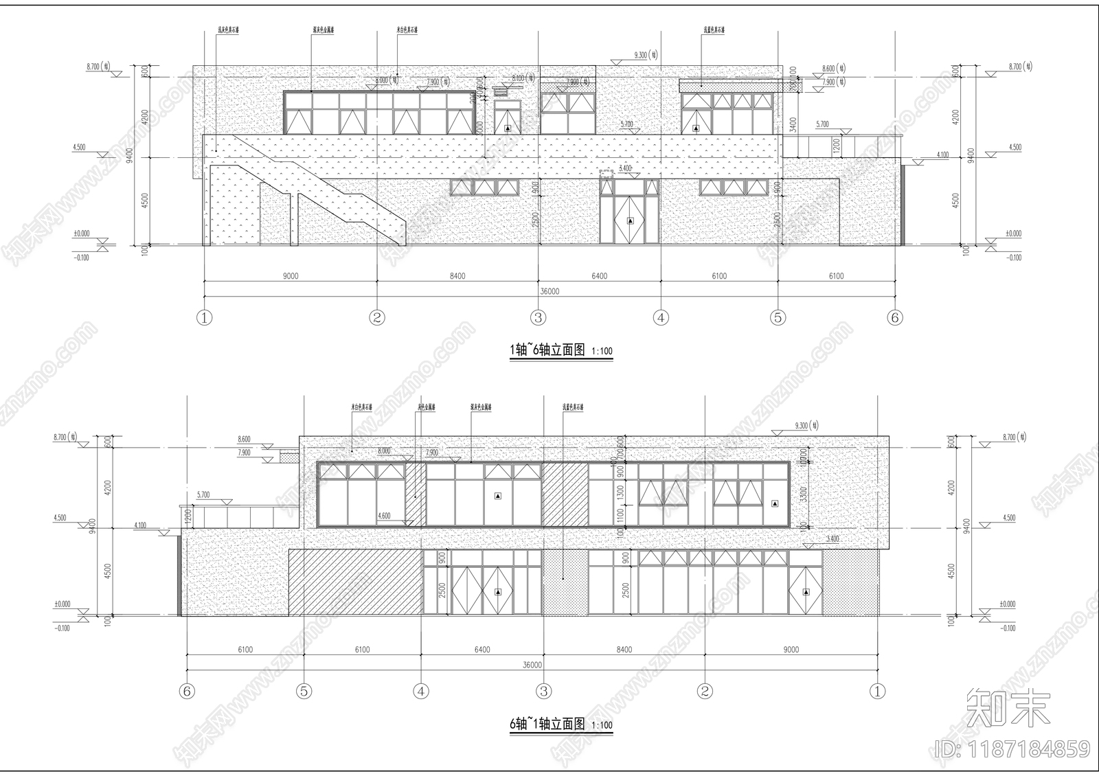 现代民宿建筑cad施工图下载【ID:1187184859】