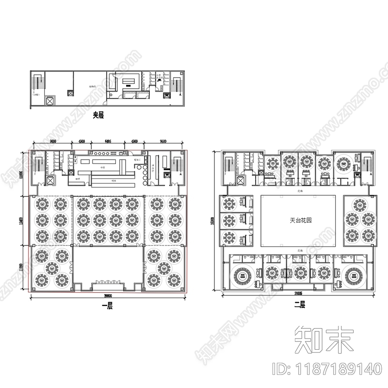 现代新中式中餐厅施工图下载【ID:1187189140】