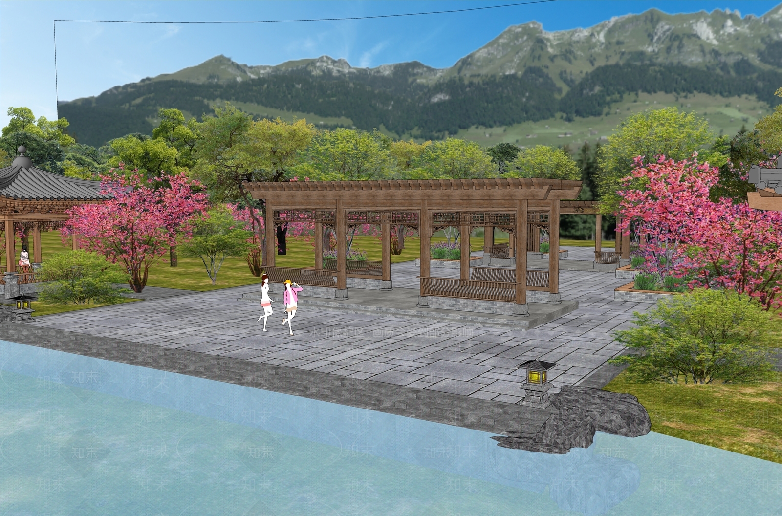 现代新中式廊架SU模型下载【ID:1187188608】