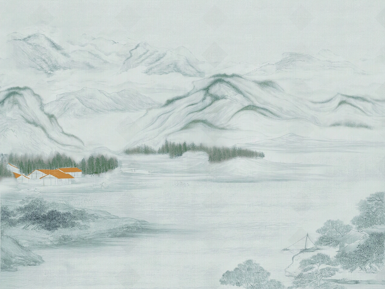 新中式现代壁纸贴图下载【ID:1187189424】