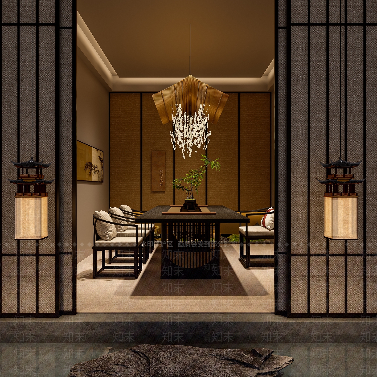 新中式中式茶室SU模型下载【ID:1187189781】