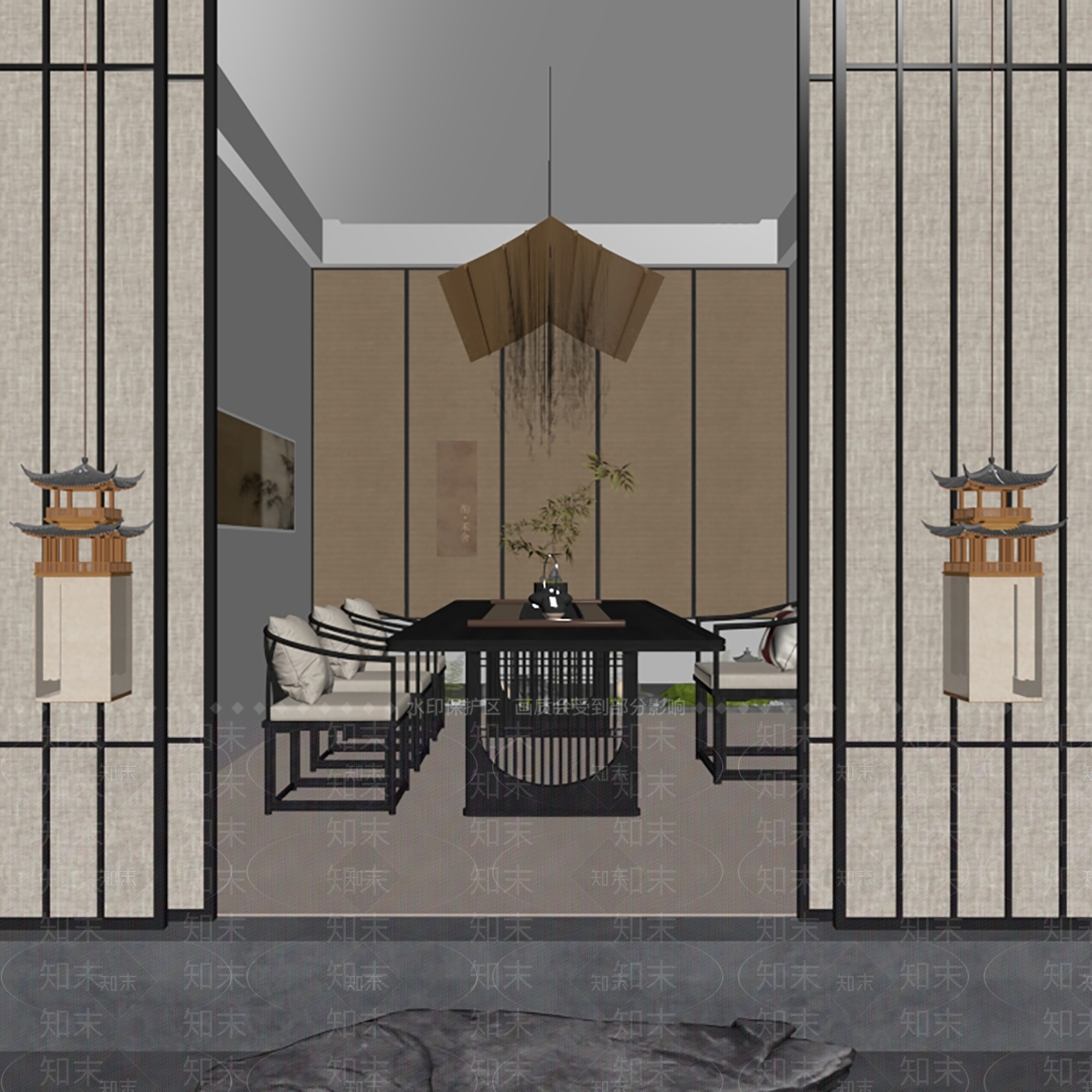新中式中式茶室SU模型下载【ID:1187189781】