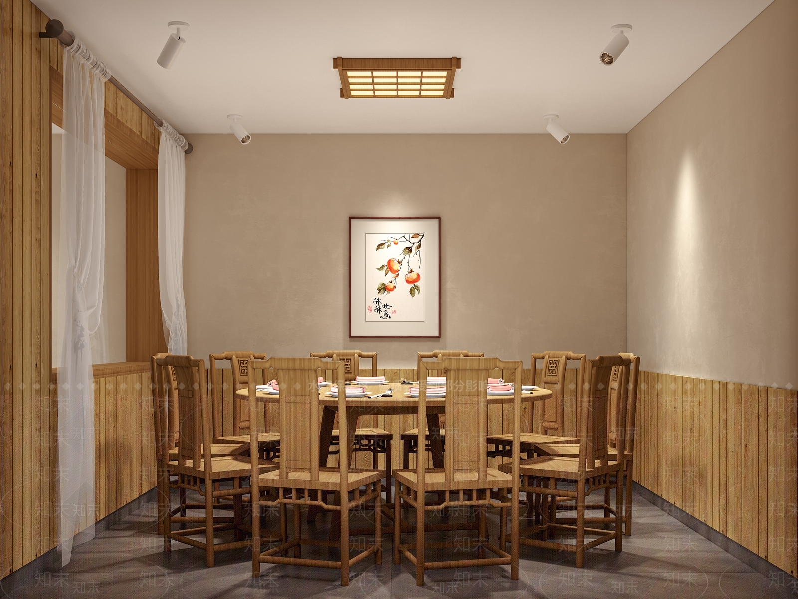 新中式原木包厢3D模型下载【ID:1187192566】