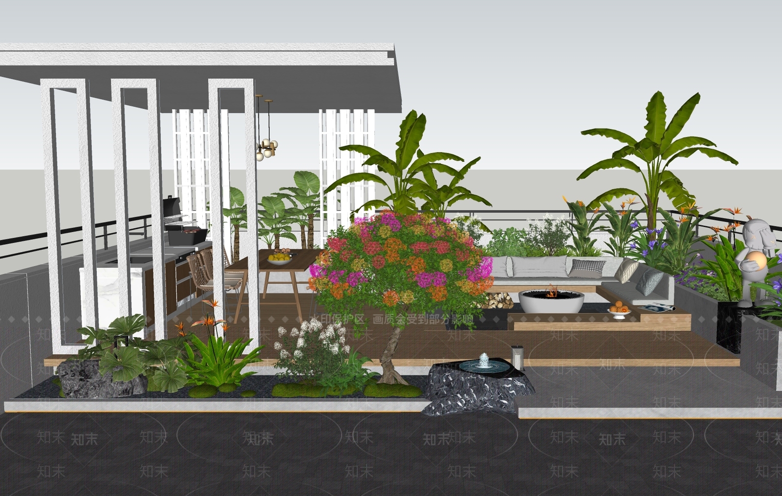 现代屋顶花园SU模型下载【ID:1187196867】