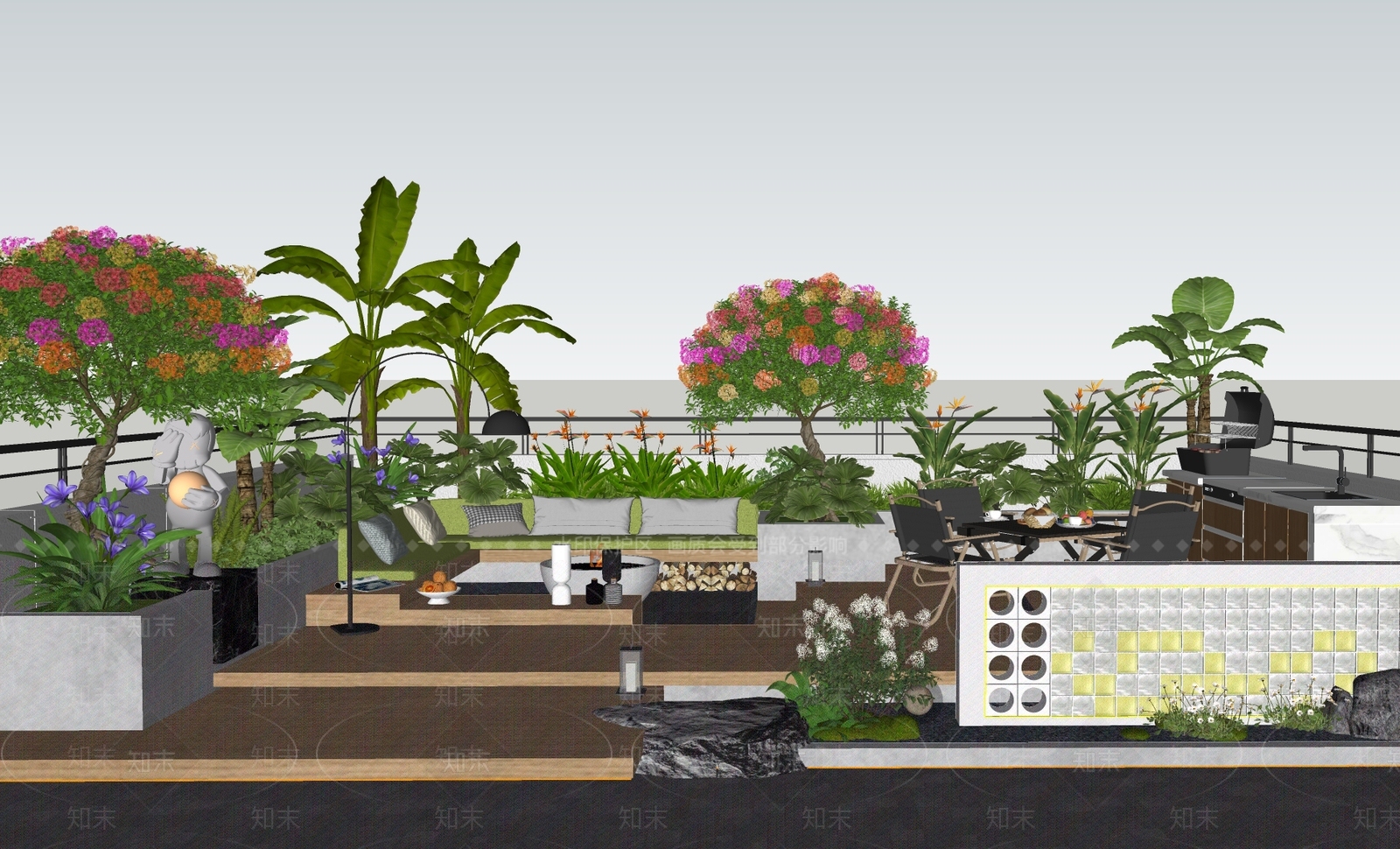 现代屋顶花园SU模型下载【ID:1187198167】