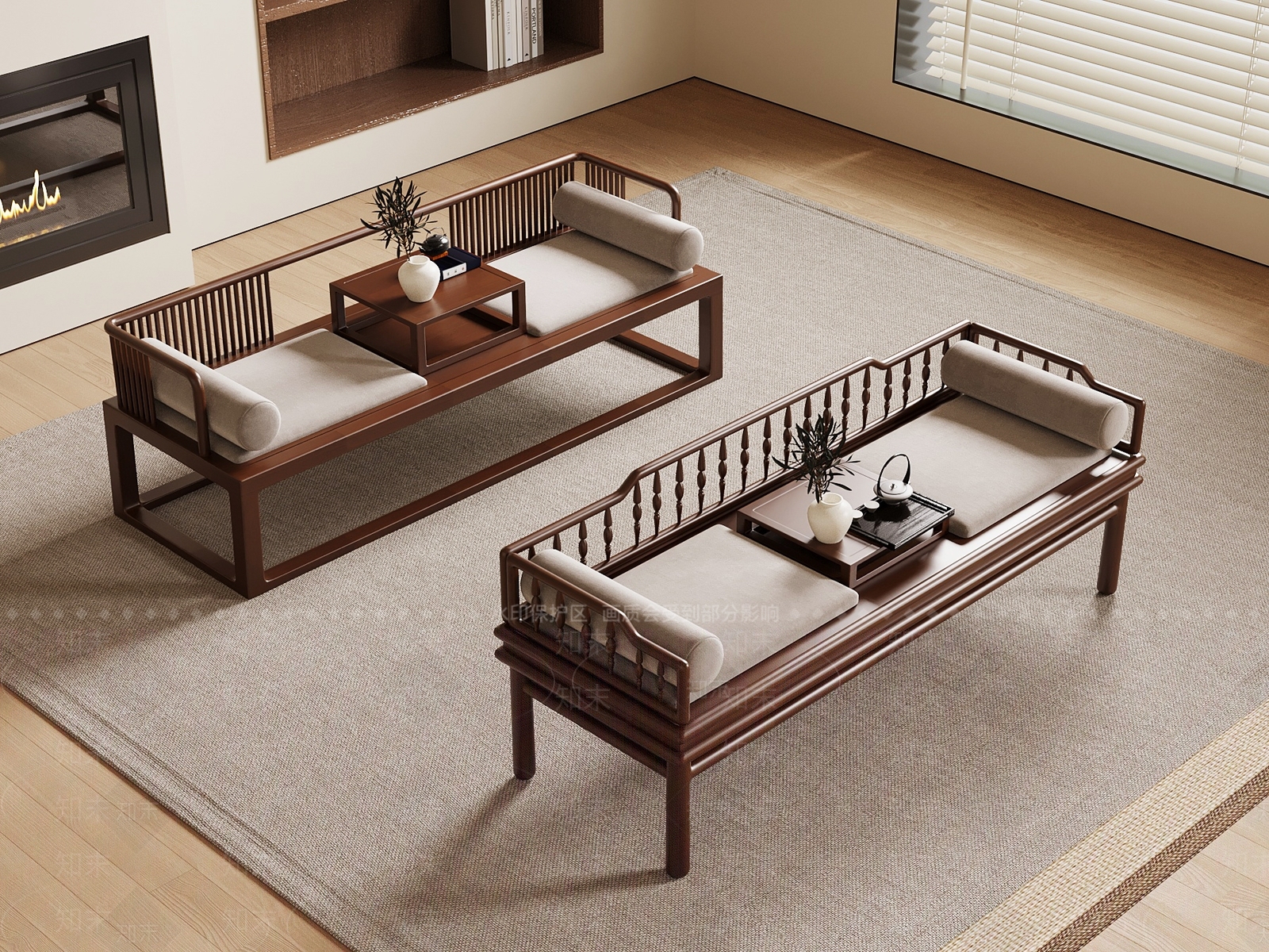 新中式罗汉床3D模型下载【ID:1187200944】