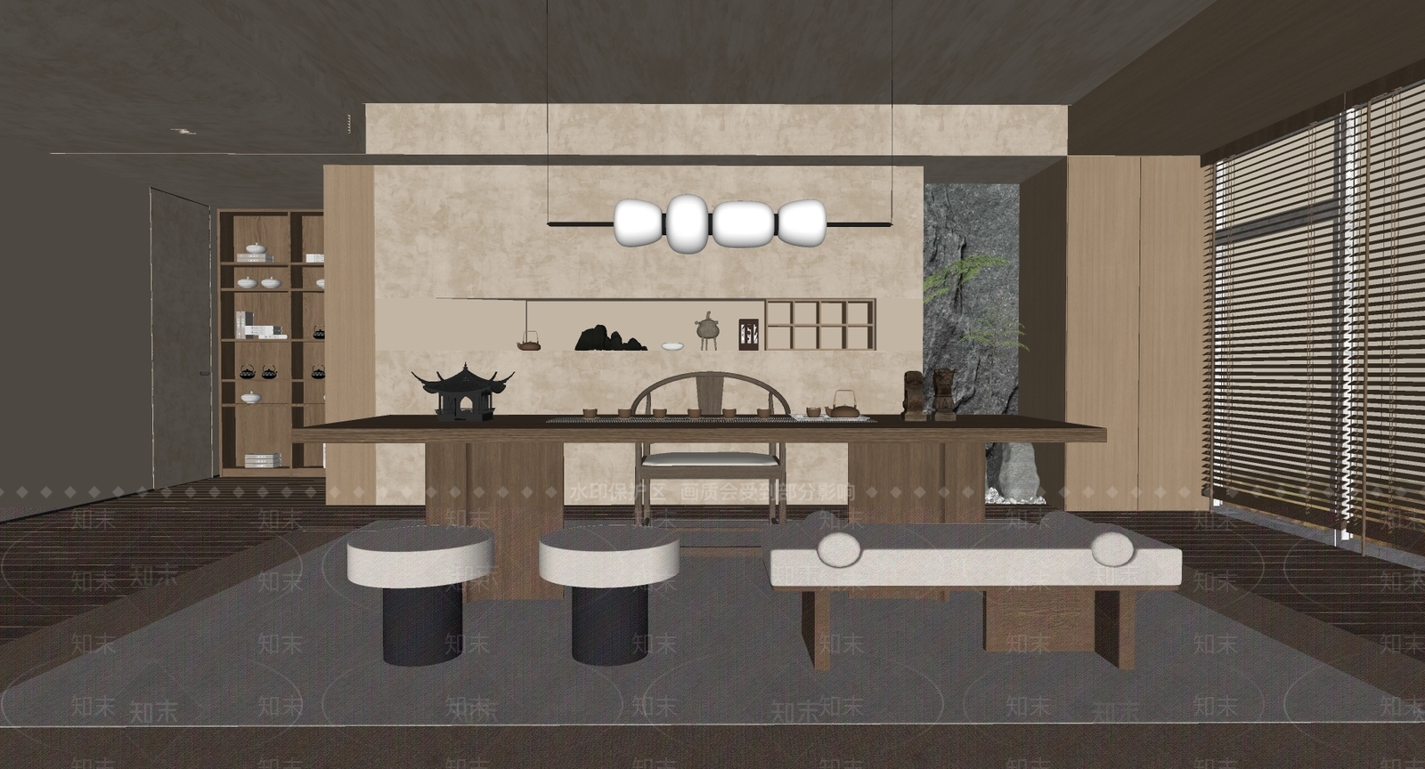 新中式茶室SU模型下载【ID:1187210832】