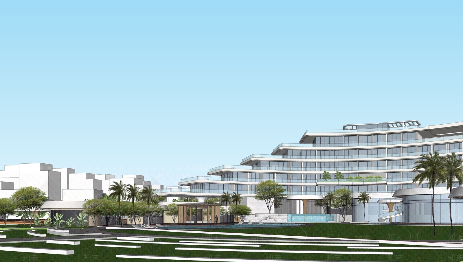 现代酒店建筑SU模型下载【ID:1187213577】