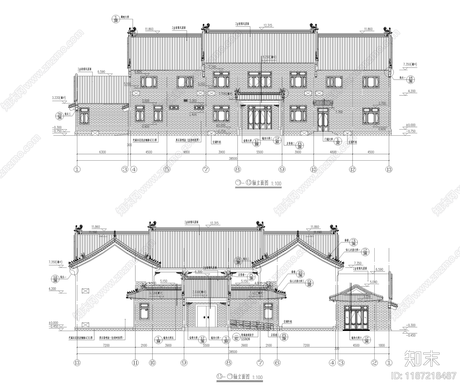 中式四合院施工图下载【ID:1187218487】
