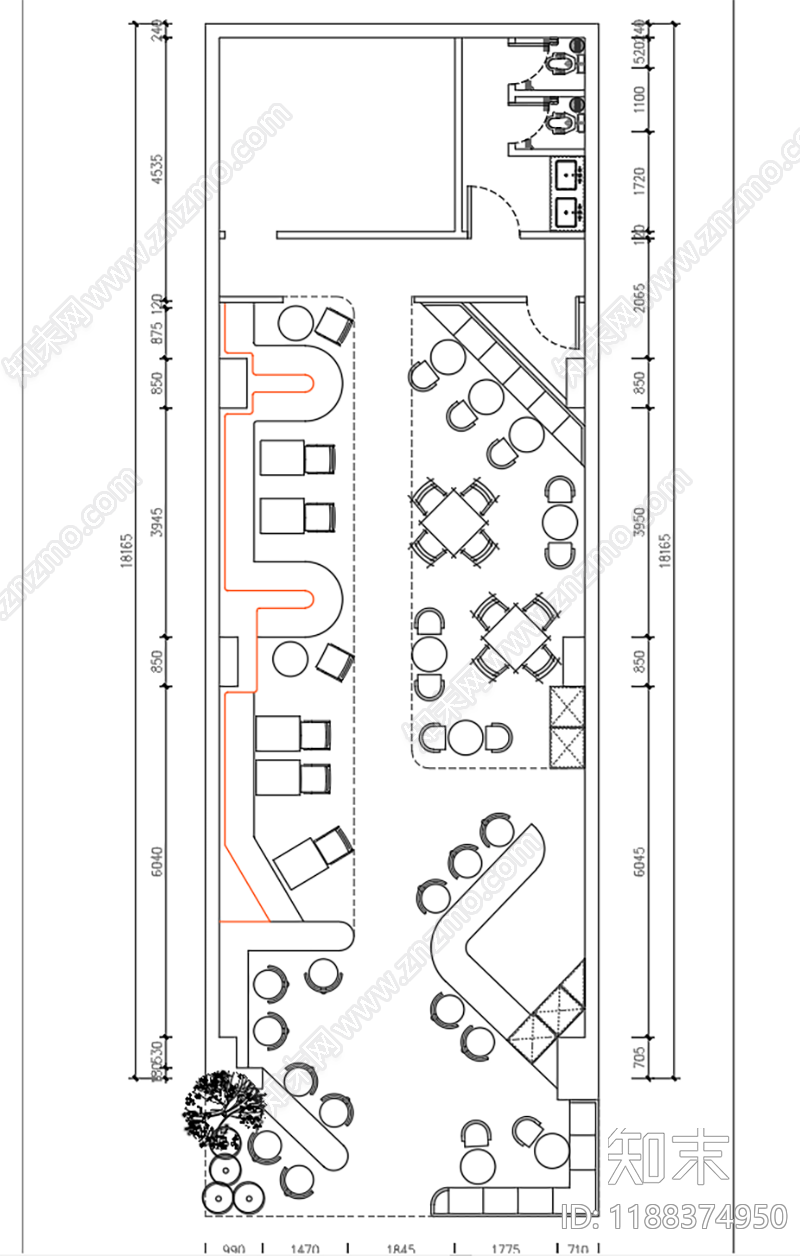 现代西餐厅施工图下载【ID:1188374950】