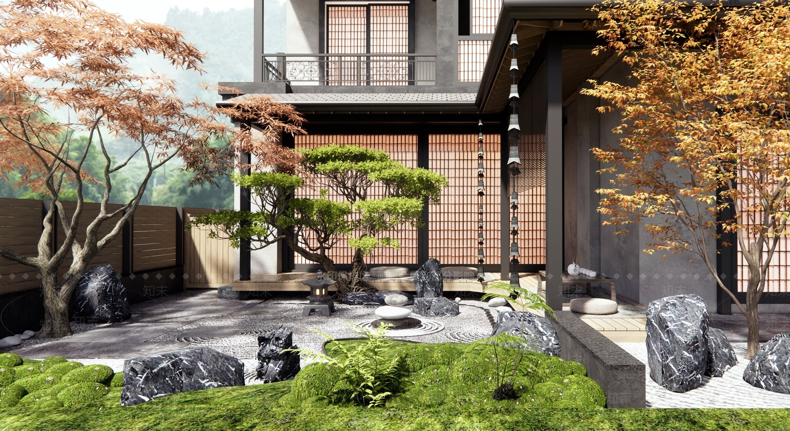 日式新中式庭院3D模型下载【ID:1187225913】